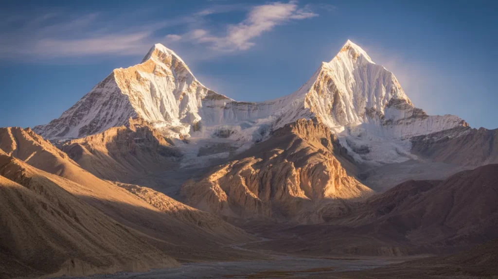 Haut mustang, deux sommets jamais conquis ont été atteint, deux sommets de 6000m dans le Upper Mustang