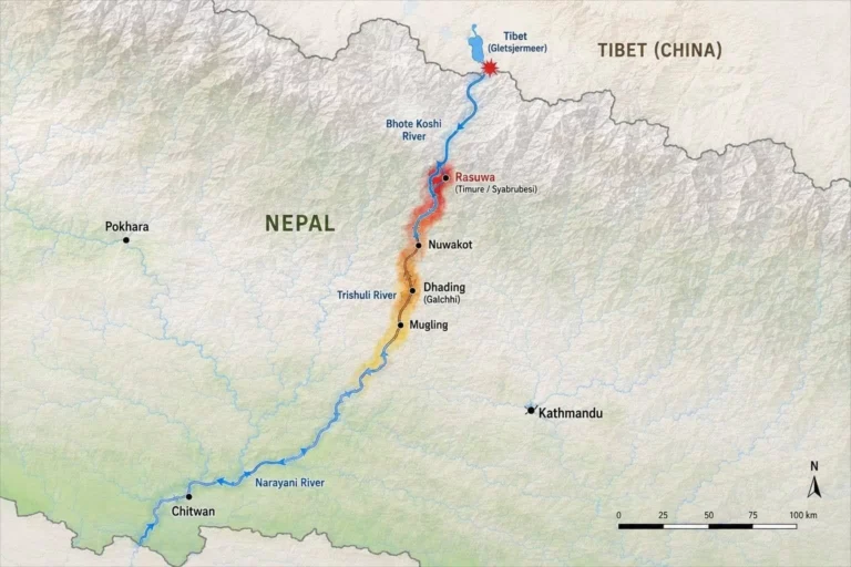 Catastrophe Népal inondations, Rasuwa, coulée de boue dans la vallée du Langtang